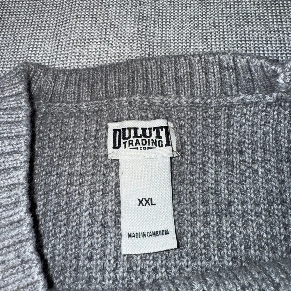 Duluth Trading Co Mens XXL Gray Waffle Knit Cotton Blend Crewneck Sweater